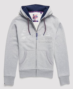 Superdry Downhill Racer Applique Cipzár Férfi Kapucnis Pulóver Szürke | DQBVH0749